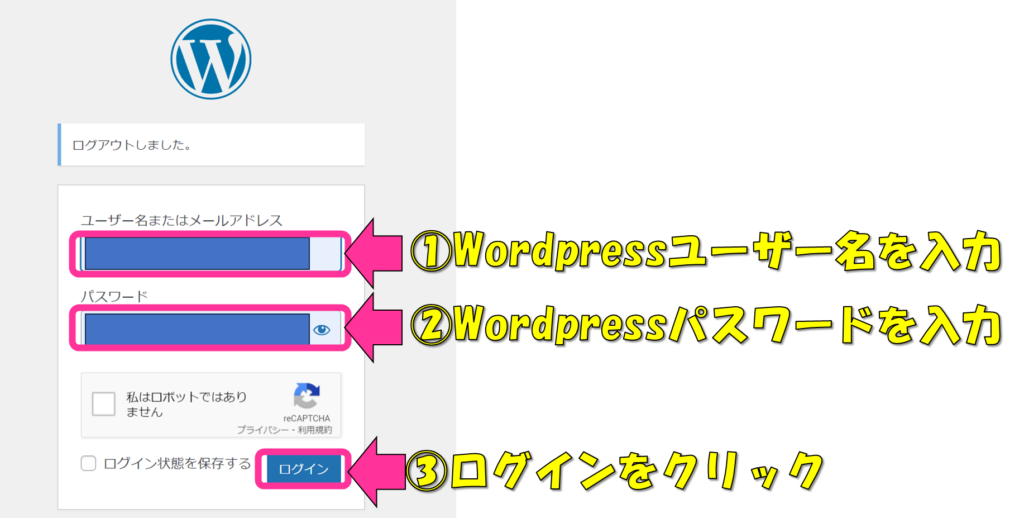 Wordpressログイン画面